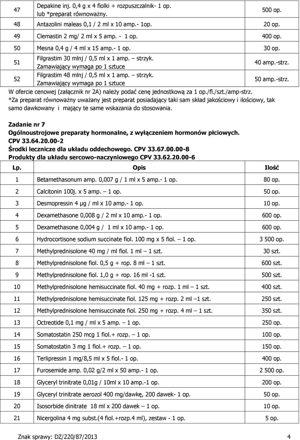 -strz. 50 amp.-strz. /fl./szt./amp-strz. *Za preparat równoważny uważany jest preparat posiadający taki sam skład jakościowy i ilościowy, tak samo dawkowany i mający te same wskazania do stosowania.