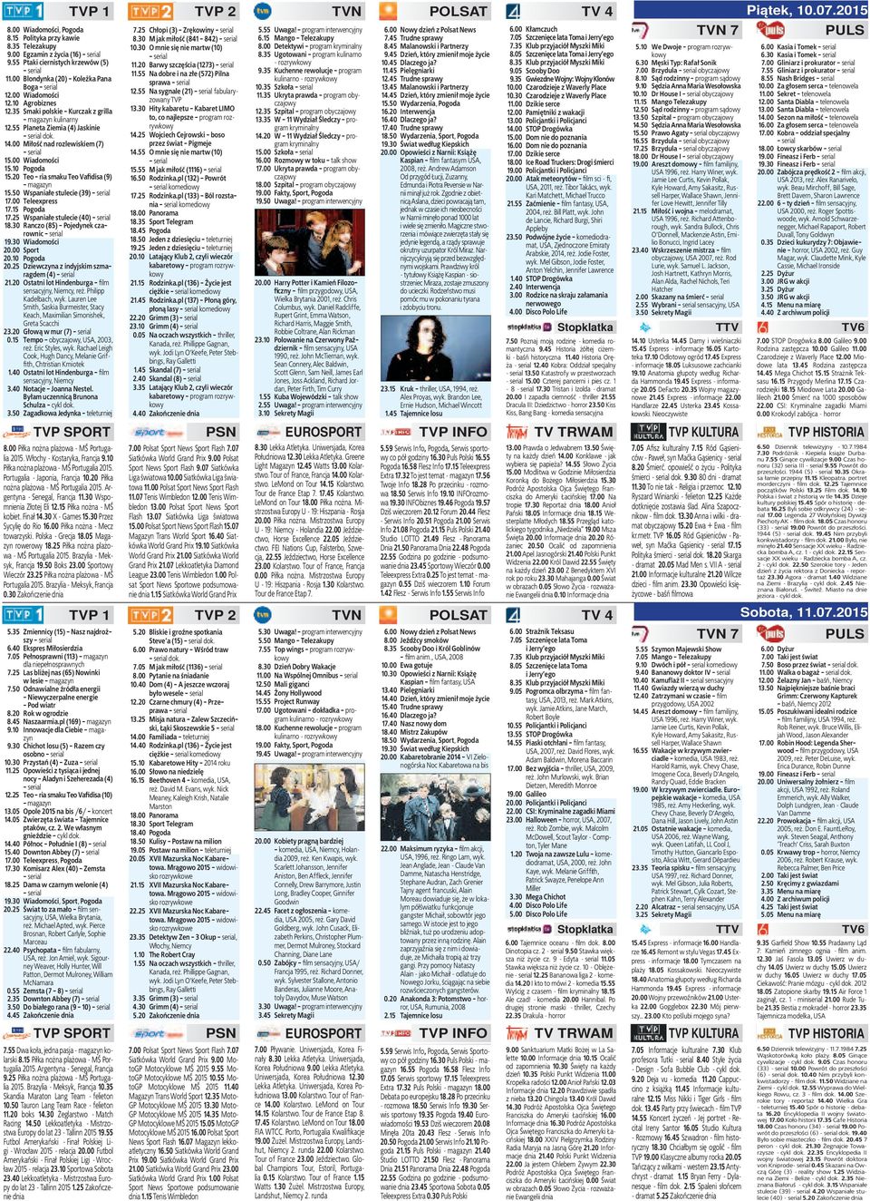 20 Teo - ria smaku Teo Vafidisa (9) - magazyn 15.50 Wspaniałe stulecie (39) 17.00 Teleexpress 17.15 Pogoda 17.25 Wspaniałe stulecie (40) 18.30 Ranczo (85) - Pojedynek czarownic 19.30 Wiadomości 20.