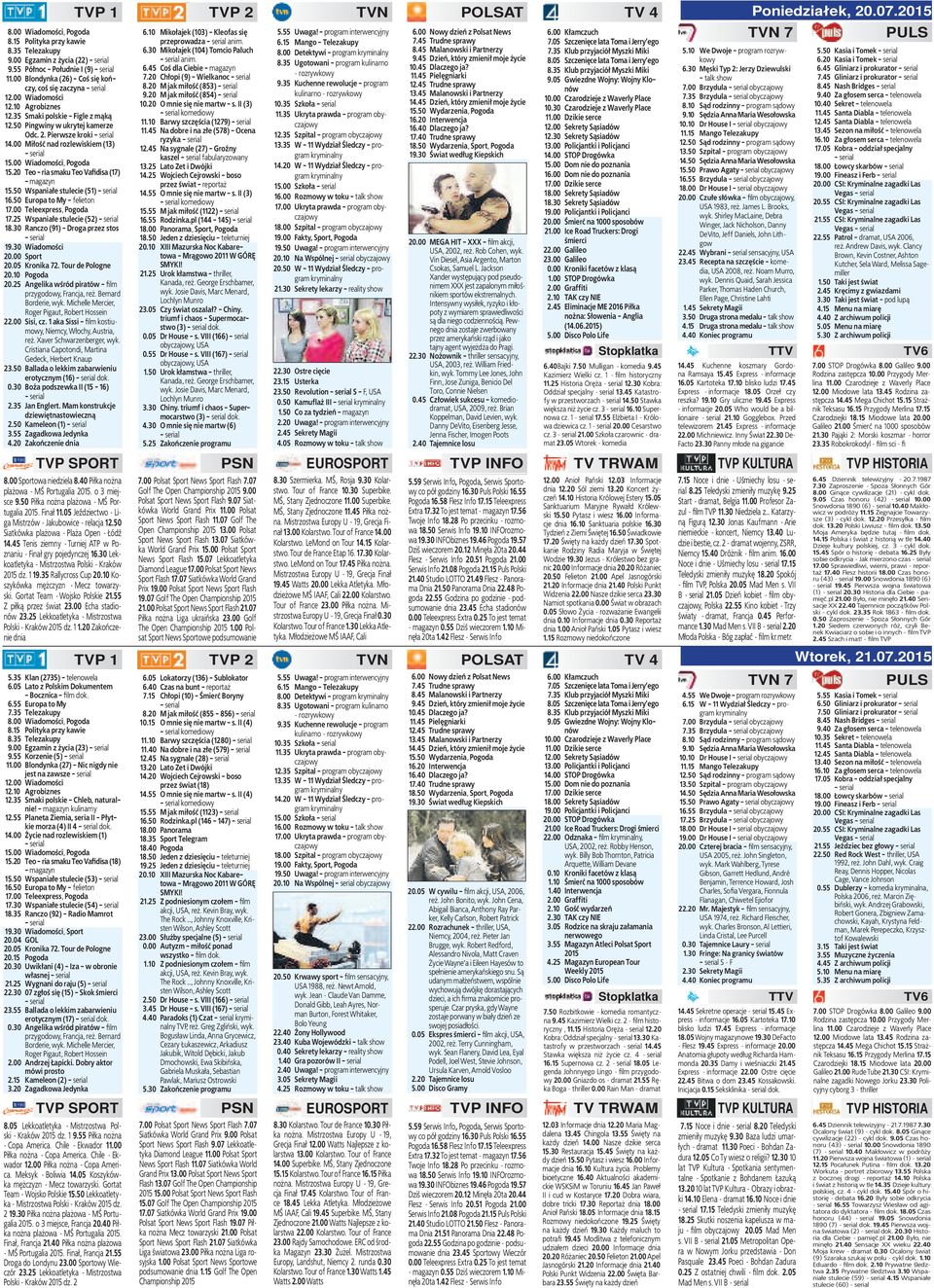 20 Teo - ria smaku Teo Vafidisa (17) - magazyn 15.50 Wspaniałe stulecie (51) 16.50 Europa to My - felieton 17.00 Teleexpress, Pogoda 17.25 Wspaniałe stulecie (52) 18.