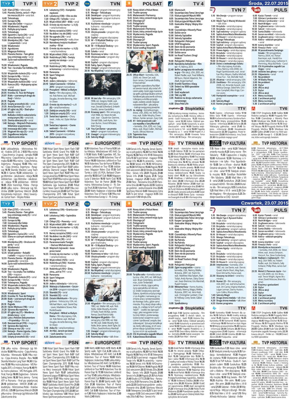 55 Planeta Ziemia - Tam gdzie lasy zmieniają szatę 14.00 Życie nad rozlewiskiem (2) 15.00 Wiadomości, Pogoda 15.20 Teo - ria smaku Teo Vafidisa (19) - magazyn 15.50 Wspaniałe stulecie (55) 16.