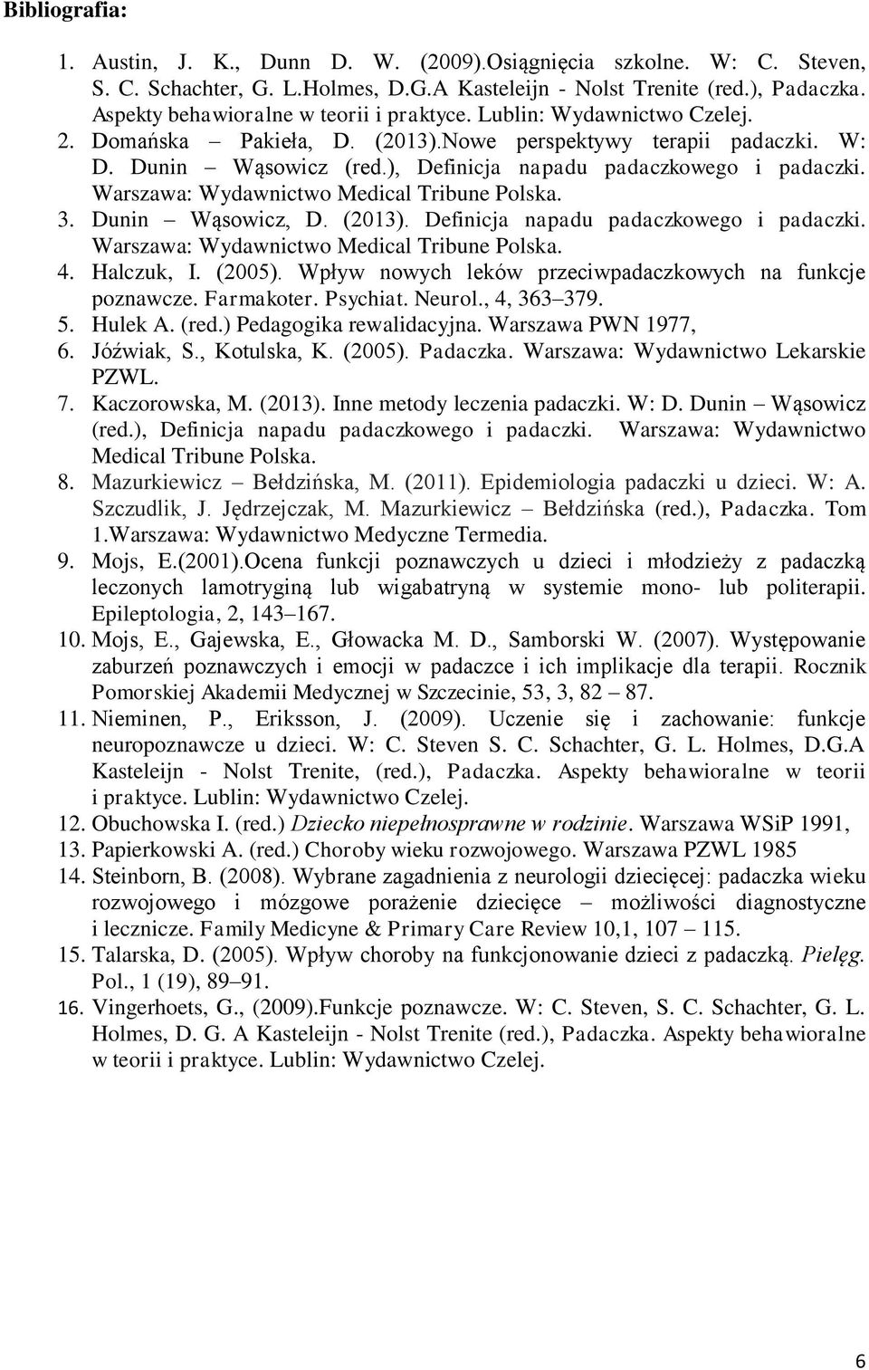 ), Definicja napadu padaczkowego i padaczki. Warszawa: Wydawnictwo Medical Tribune Polska. 3. Dunin Wąsowicz, D. (2013). Definicja napadu padaczkowego i padaczki. Warszawa: Wydawnictwo Medical Tribune Polska. 4.