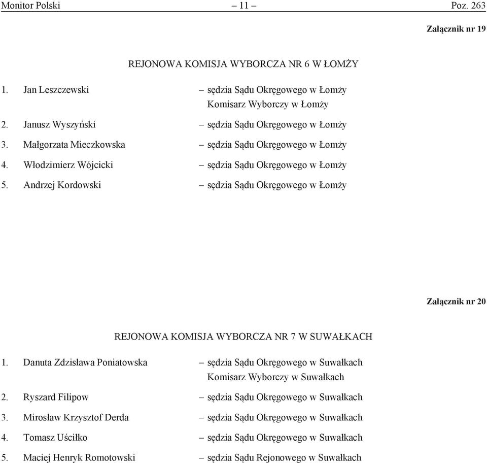 Andrzej Kordowski sędzia Sądu Okręgowego w Łomży Załącznik nr 20 Rejonowa Komisja Wyborcza nr 7 w Suwałkach 1.