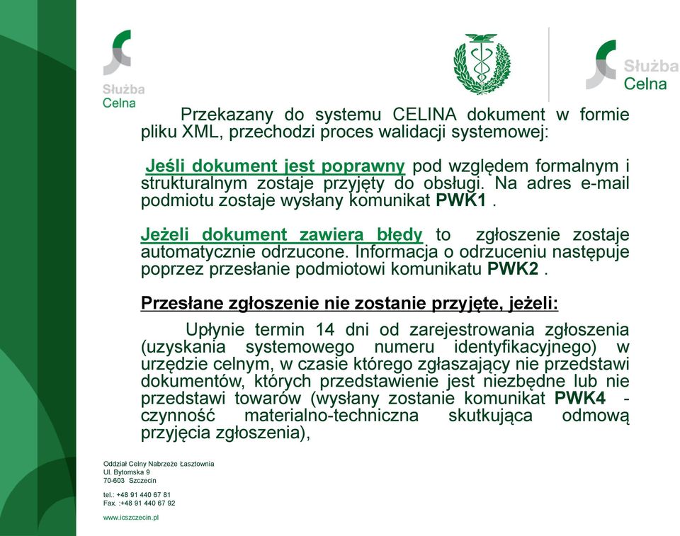 Informacja o odrzuceniu następuje poprzez przesłanie podmiotowi komunikatu PWK2.