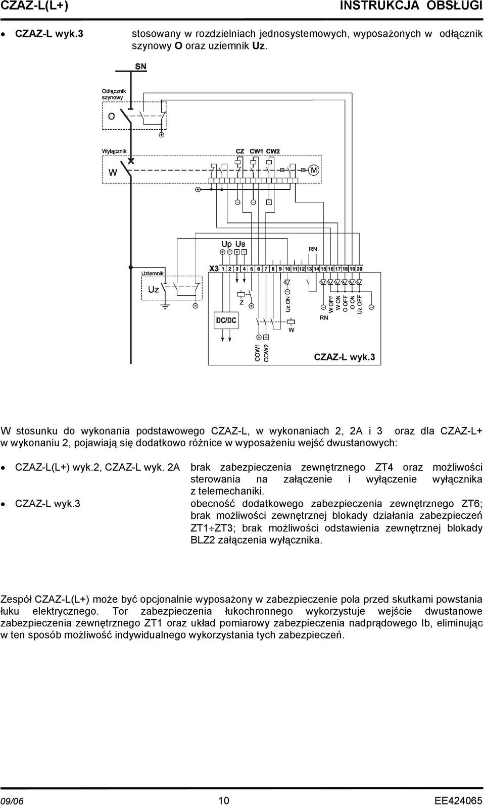 2A CZAZ-L wyk.3 brak zabezpieczenia zewnętrznego ZT4 oraz możliwości sterowania na załączenie i wyłączenie wyłącznika z telemechaniki.