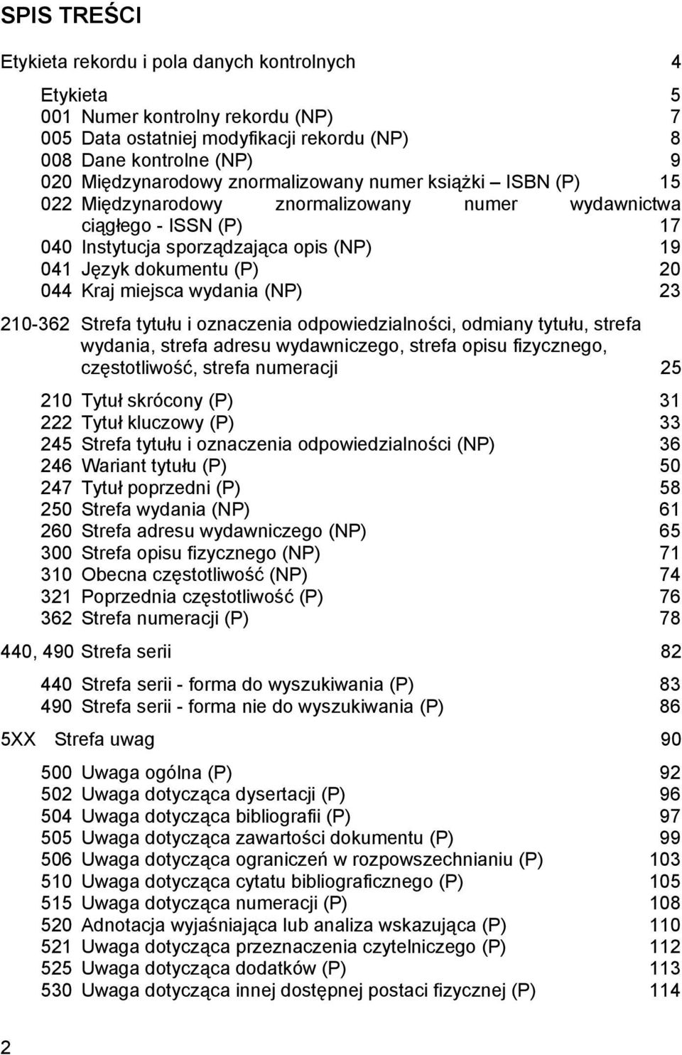 miejsca wydania (NP) 23 210-362 Strefa tytułu i oznaczenia odpowiedzialności, odmiany tytułu, strefa wydania, strefa adresu wydawniczego, strefa opisu fizycznego, częstotliwość, strefa numeracji 25