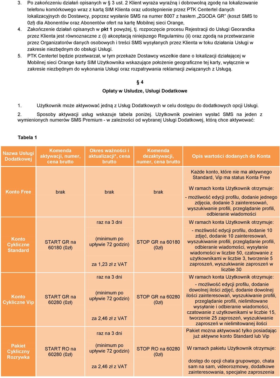 SMS na numer 8007 z hasłem ZGODA GR (koszt SMS to 0zł) dla Abonentów oraz Abonentów ofert na kartę Mobilnej sieci Orange, 4. Zakończenie działań opisanych w pkt 1 powyżej, tj.