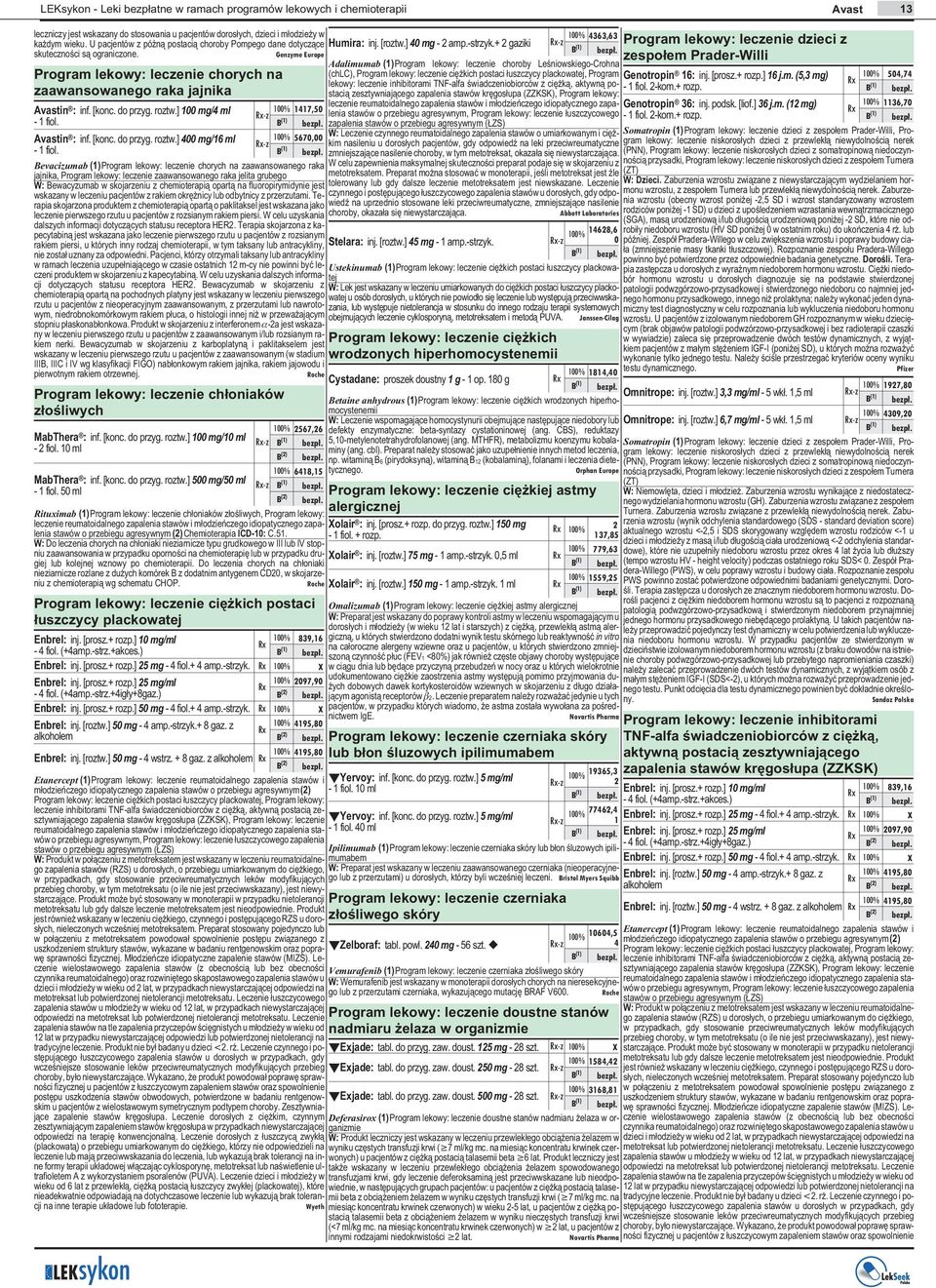 Genzyme Europe (1) zespo³em Prader-Willi Adalimumab (1)Program lekowy: leczenie choroby Leœniowskiego-Crohna Program lekowy: leczenie chorych na (chlc), Program lekowy: leczenie ciê kich postaci