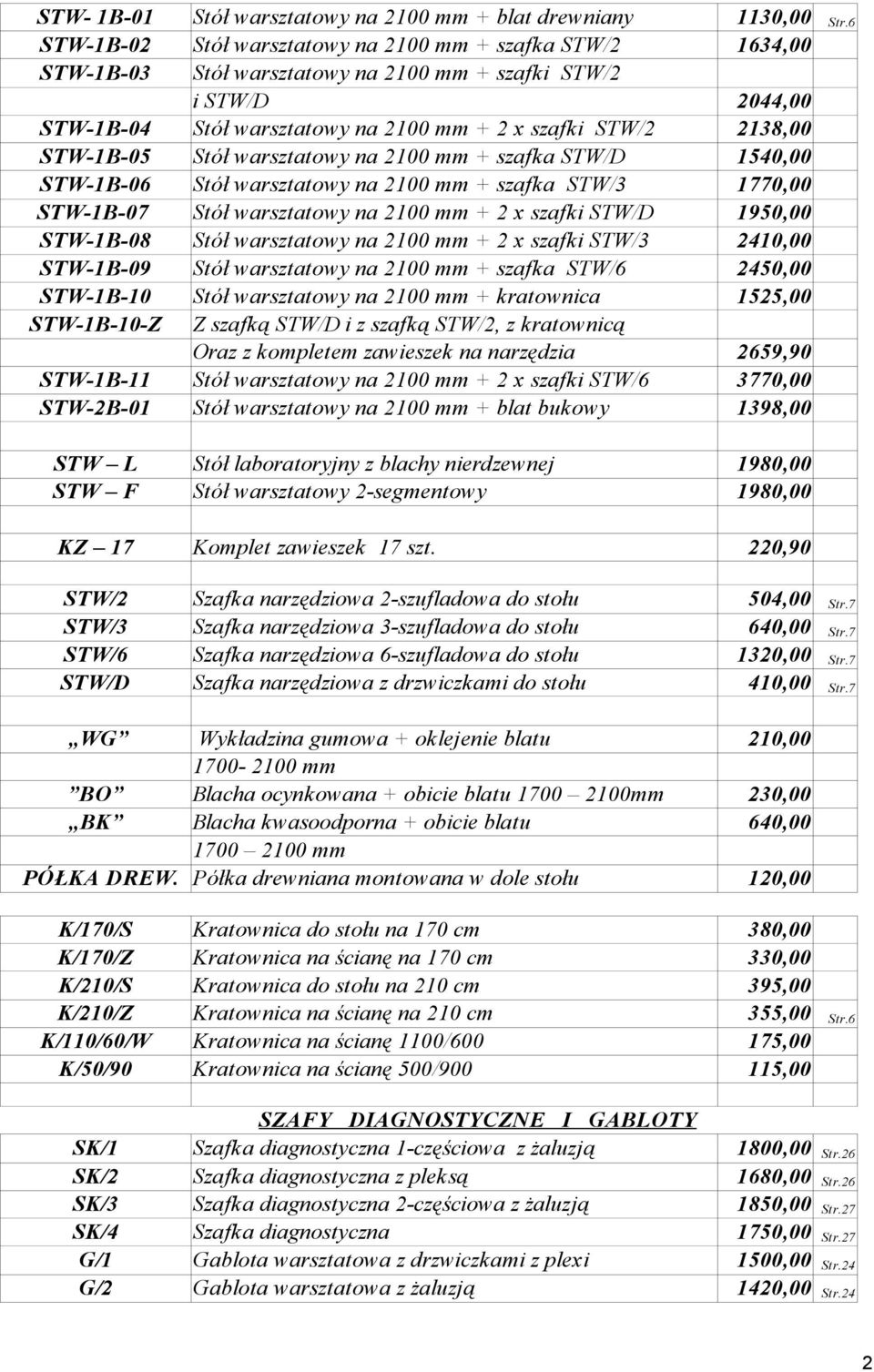 STW-1B-05 Stół warsztatowy na 2100 mm + szafka STW/D 1540,00 STW-1B-06 Stół warsztatowy na 2100 mm + szafka STW/3 1770,00 STW-1B-07 Stół warsztatowy na 2100 mm + 2 x szafki STW/D 1950,00 STW-1B-08