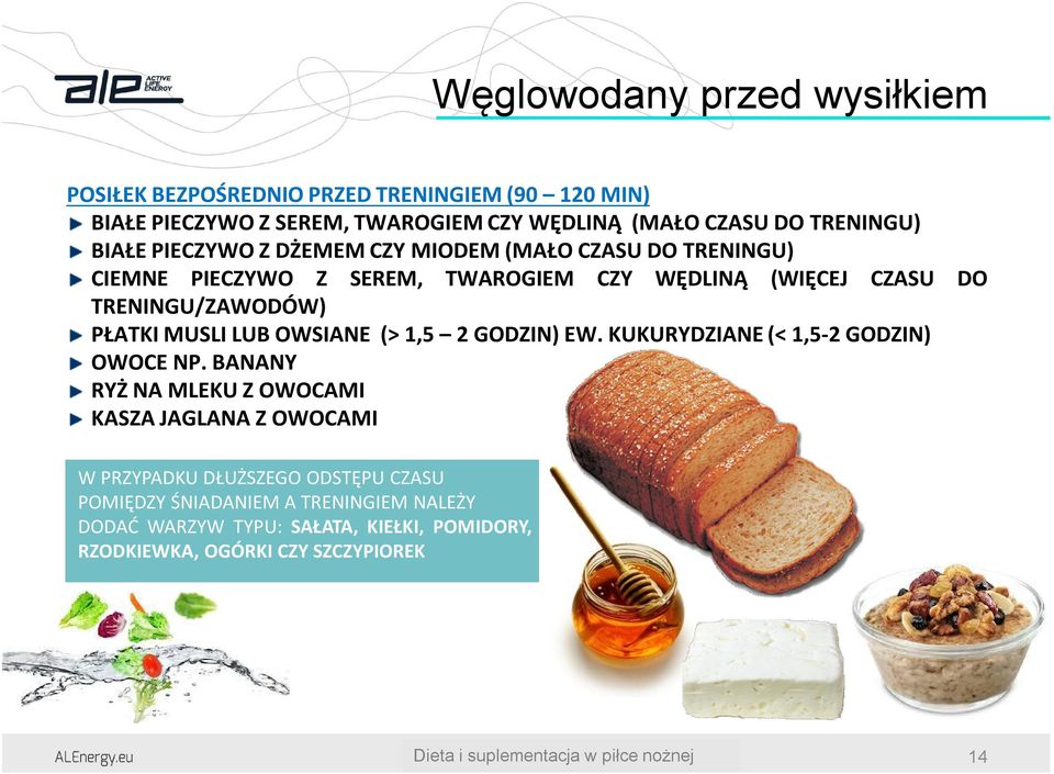 TRENINGU/ZAWODÓW) PŁATKI MUSLI LUB OWSIANE (> 1,5 2 GODZIN) EW. KUKURYDZIANE (< 1,5-2 GODZIN) OWOCE NP.