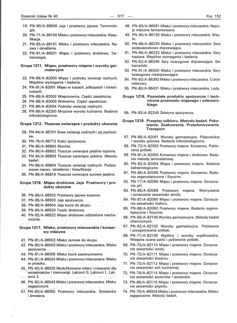 PN-65/A-82000 Mięso i podroby zwierząt rzeźnych. Wspólne wymagania i badania. 24. PN -91/A-82001 Mięso w tuszach, półtuszach i ćwierćtuszach. 25. PN-86/A-82002 Wieprzowina. Części zasadnicze. 26.