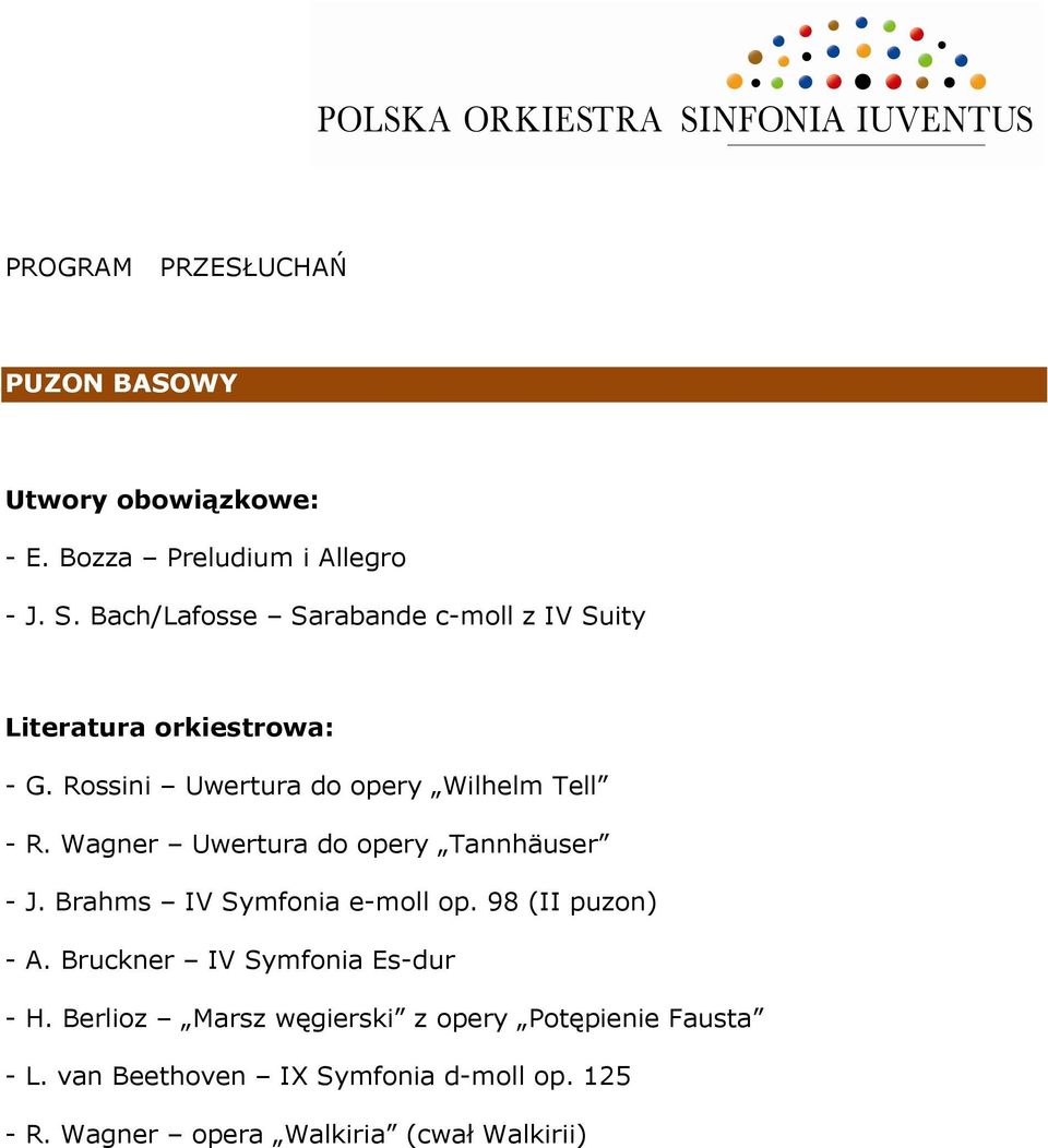 Brahms IV Symfonia e-moll op. 98 (II puzon) - A. Bruckner IV Symfonia Es-dur - H.