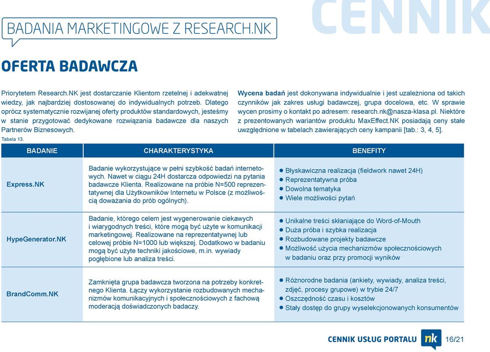 Wycena badań jest dokonywana indywidualnie i jest uzależniona od takich czynników jak zakres usługi badawczej, grupa docelowa, etc. W sprawie wycen prosimy o kontakt po adresem: research.