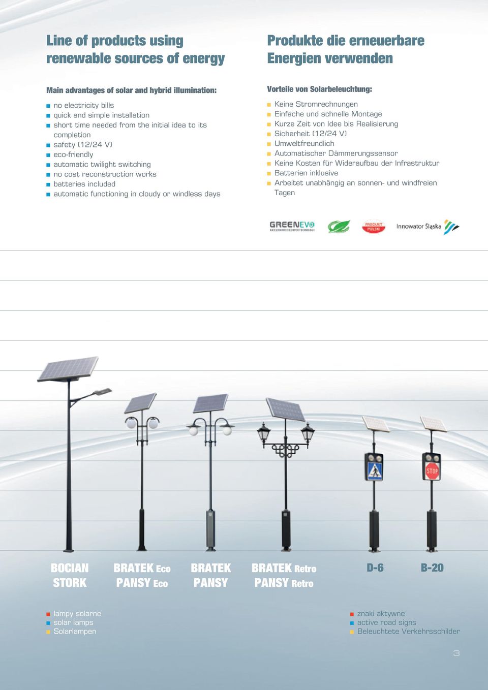 windless days Vorteile von Solarbeleuchtung: Keine Stromrechnungen Einfache und schnelle Montage Kurze Zeit von Idee bis Realisierung Sicherheit (12/24 V) Umweltfreundlich Automatischer