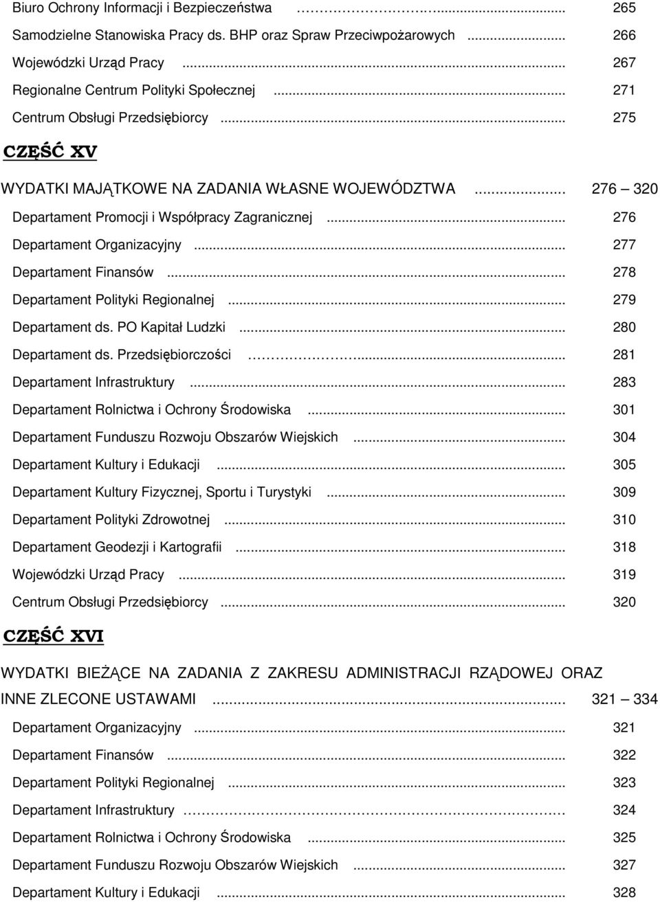 .. 277 Departament Finansów... 278 Departament Polityki Regionalnej... 279 Departament ds. PO Kapitał Ludzki... 280 Departament ds. Przedsiębiorczości... 281 Departament Infrastruktury.