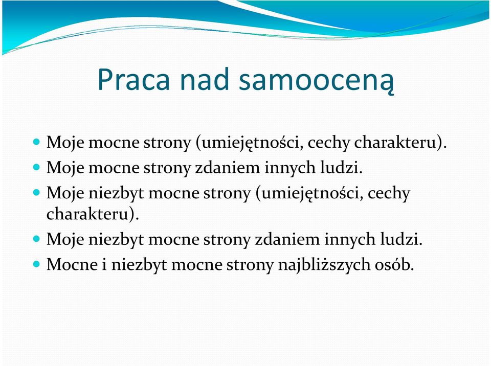 Moje niezbyt mocne strony (umiejętności, cechy charakteru).