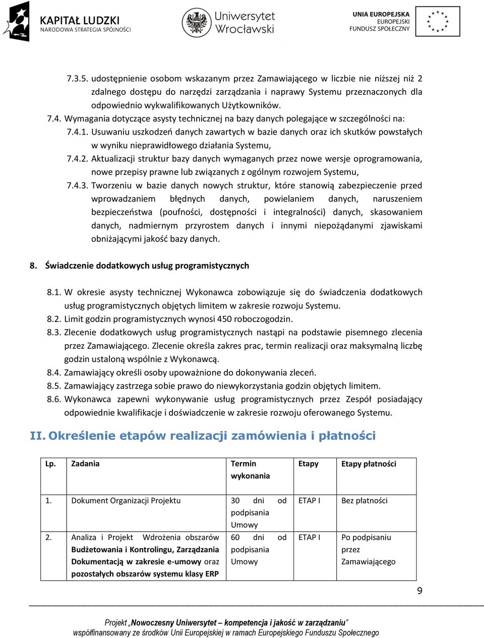 7.4. Wymagania dotyczące asysty technicznej na bazy danych polegające w szczególności na: 7.4.1.