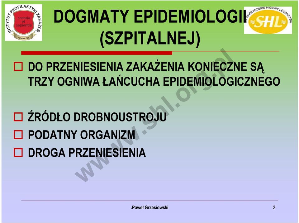 OGNIWA ŁAŃCUCHA EPIDEMIOLOGICZNEGO ŹRÓDŁO