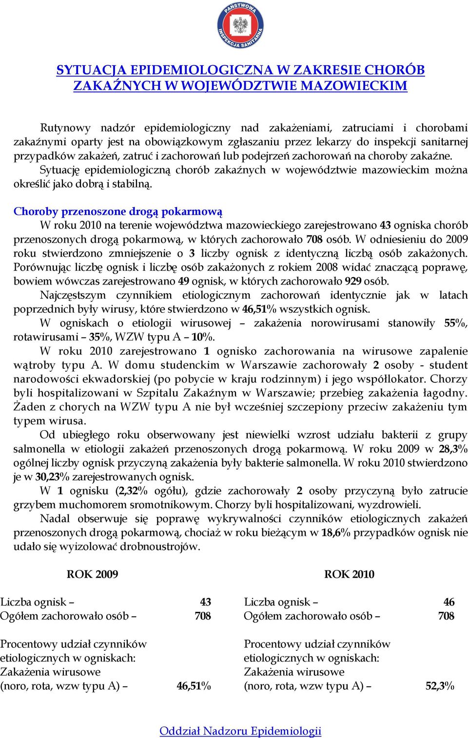 Sytuację epidemiologiczną chorób zakaźnych w województwie mazowieckim moŝna określić jako dobrą i stabilną.