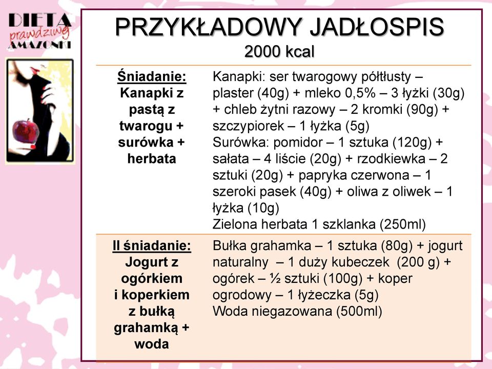 sztuka (120g) + sałata 4 liście (20g) + rzodkiewka 2 sztuki (20g) + papryka czerwona 1 szeroki pasek (40g) + oliwa z oliwek 1 łyżka (10g) Zielona herbata 1