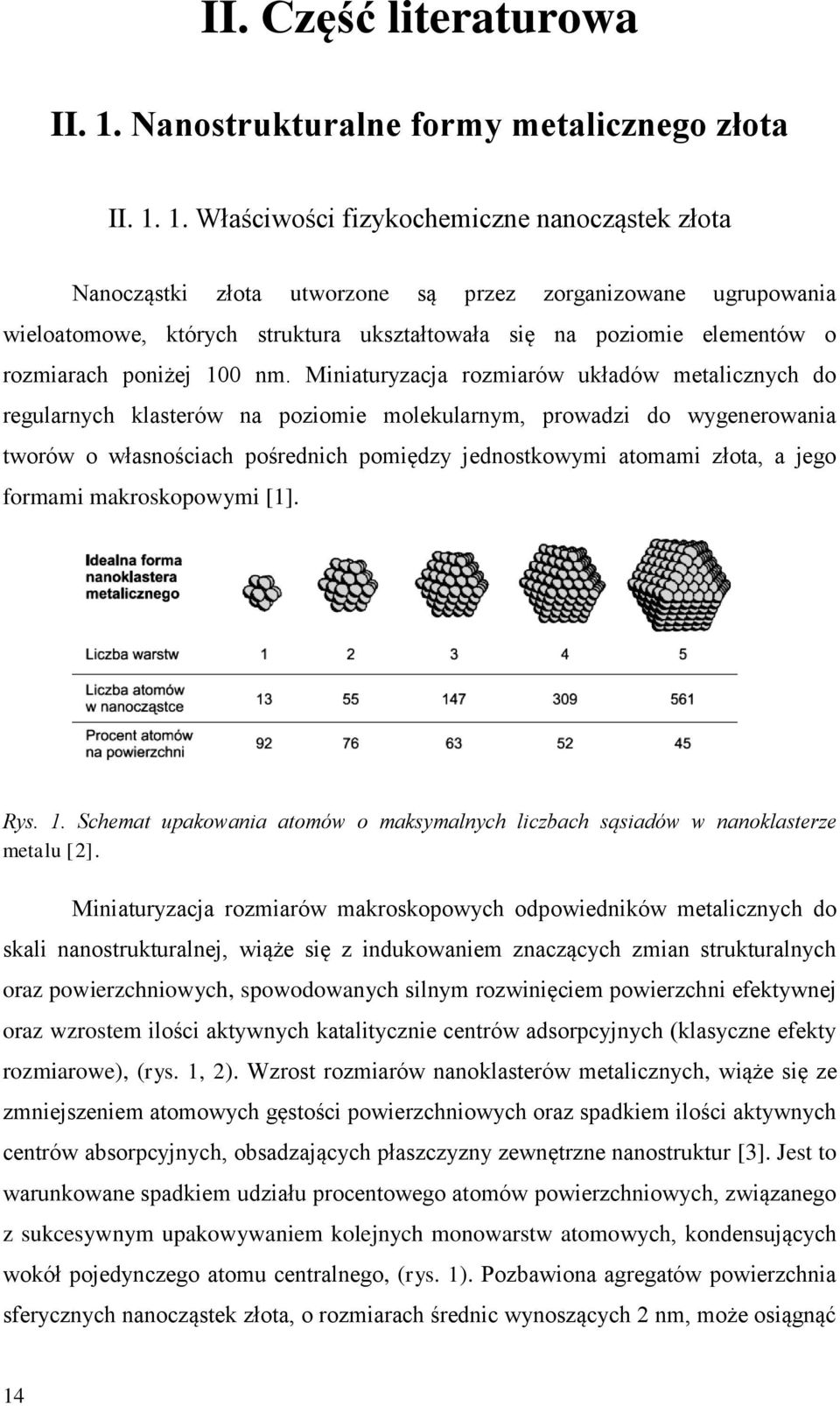 1. Właściwości fizykochemiczne nanocząstek złota Nanocząstki złota utworzone są przez zorganizowane ugrupowania wieloatomowe, których struktura ukształtowała się na poziomie elementów o rozmiarach