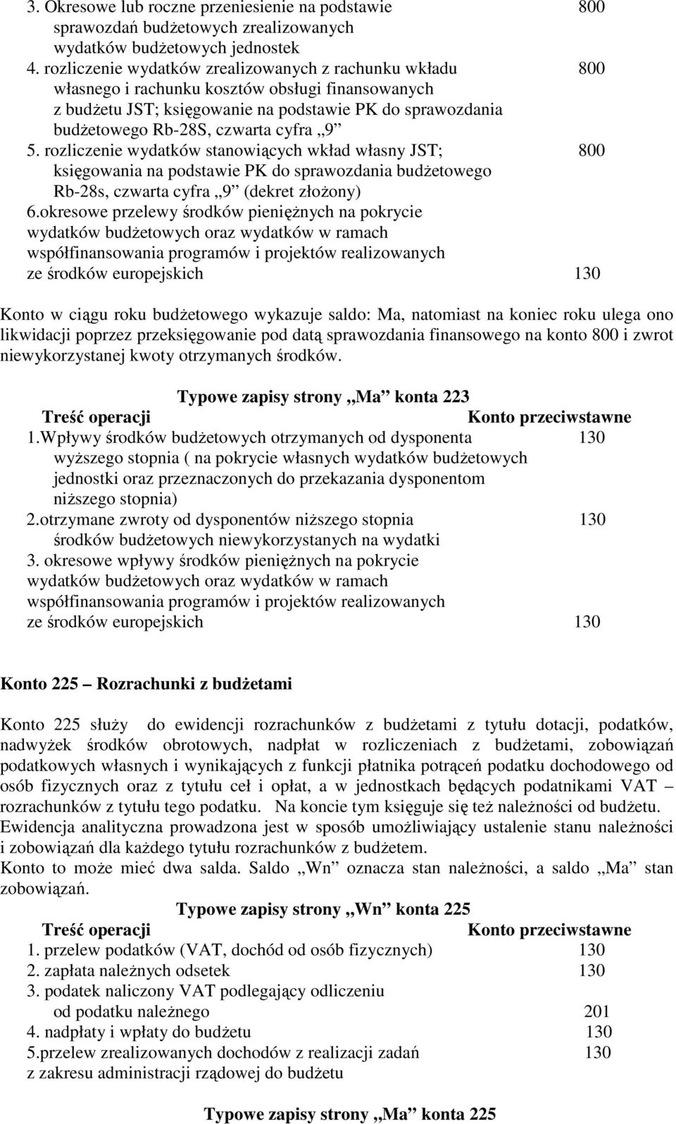 cyfra 9 5. rozliczenie wydatków stanowiących wkład własny JST; 800 księgowania na podstawie PK do sprawozdania budżetowego Rb-28s, czwarta cyfra 9 (dekret złożony) 6.