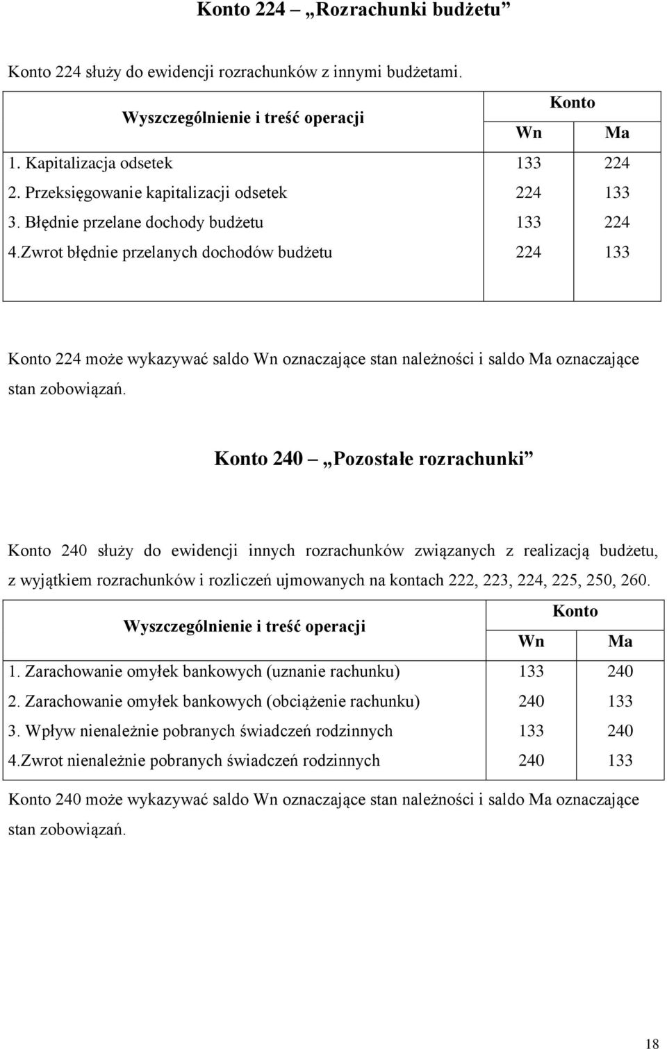 240 Pozostałe rozrachunki 240 służy do ewidencji innych rozrachunków związanych z realizacją budżetu, z wyjątkiem rozrachunków i rozliczeń ujmowanych na kontach 222, 223, 224, 225, 250, 260. 1.