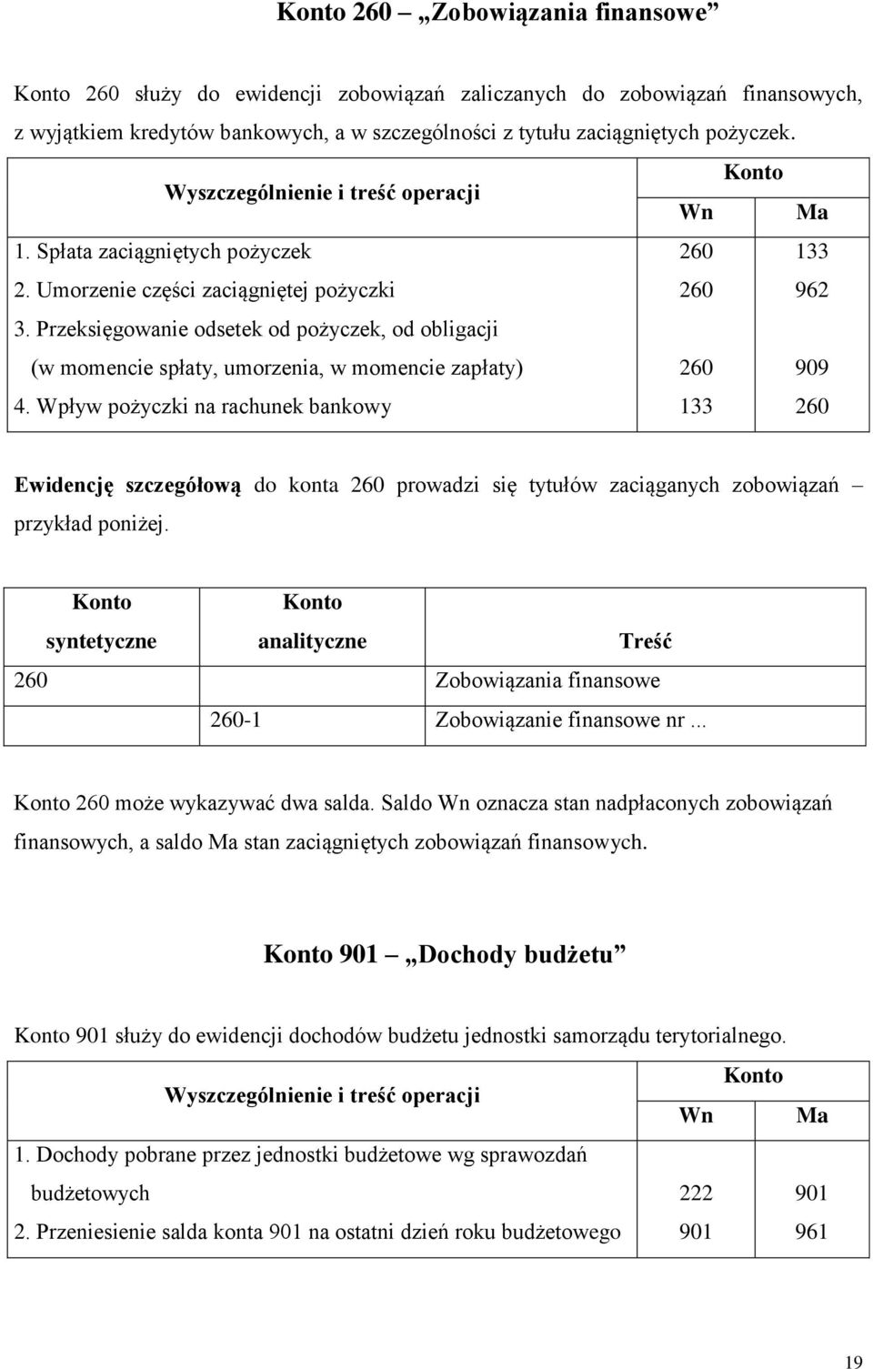 Wpływ pożyczki na rachunek bankowy 260 260 260 133 133 962 909 260 Ewidencję szczegółową do konta 260 prowadzi się tytułów zaciąganych zobowiązań przykład poniżej.