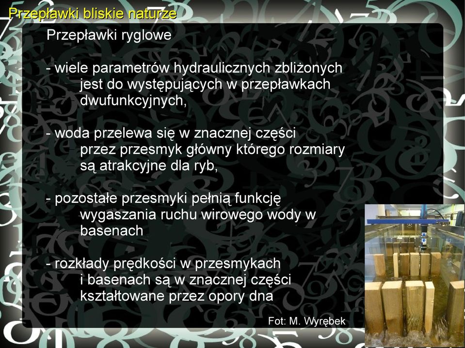 którego rozmiary są atrakcyjne dla ryb, - pozostałe przesmyki pełnią funkcję wygaszania ruchu wirowego wody