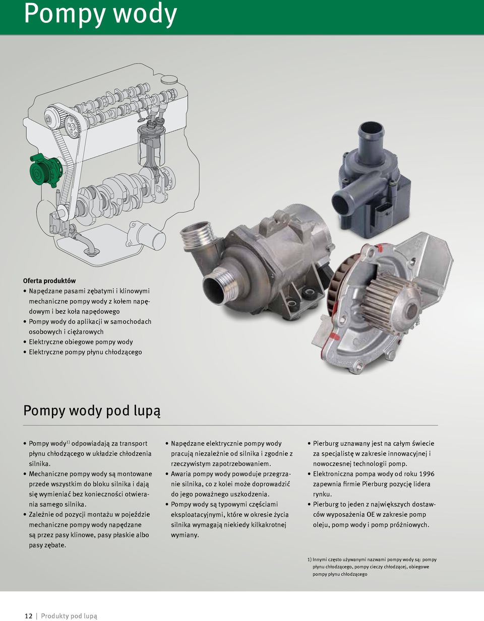 Mechaniczne pompy wody są montowane przede wszystkim do bloku silnika i dają się wymieniać bez konieczności otwierania samego silnika.