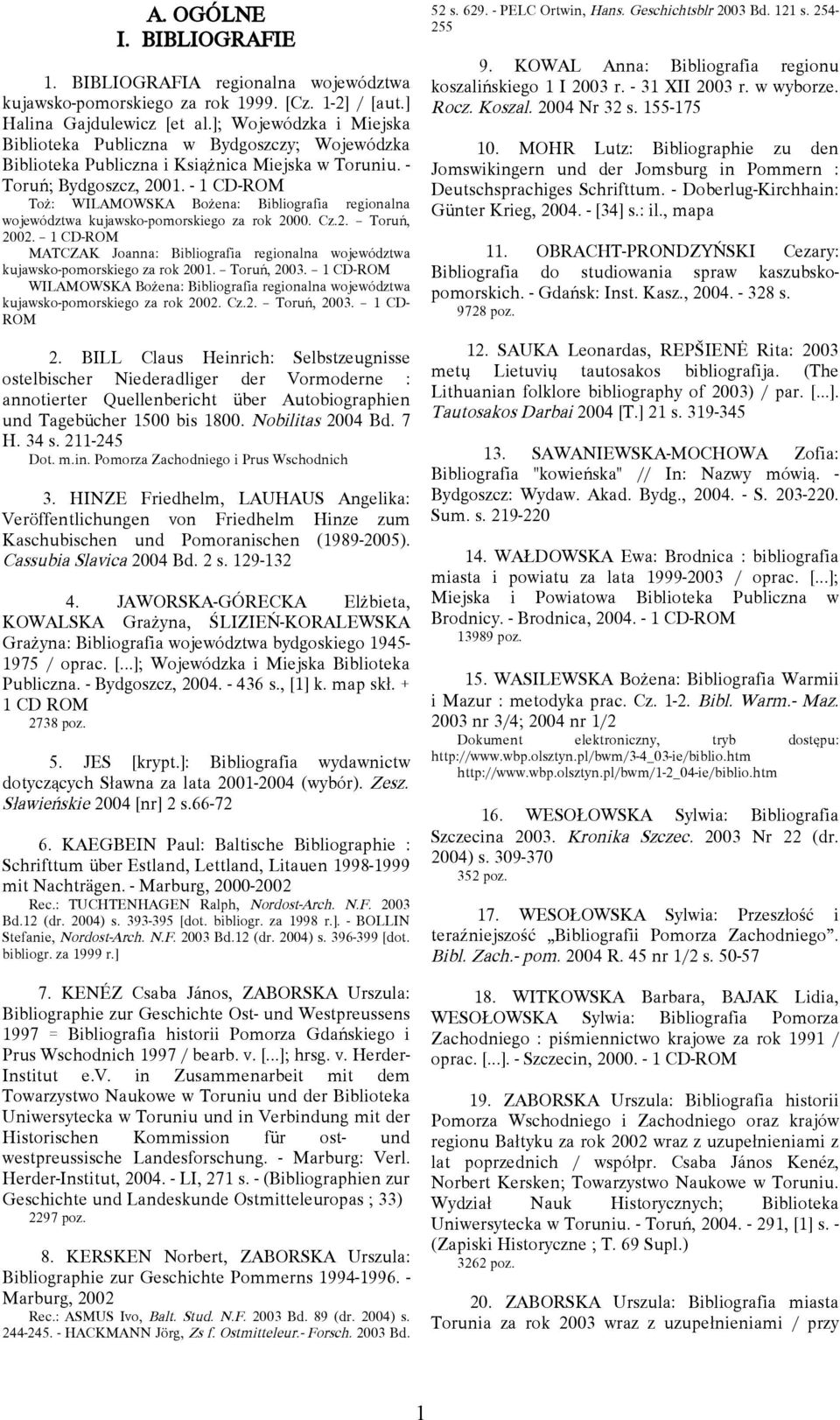 - 1 CD-ROM Toż: WILAMOWSKA Bożena: Bibliografia regionalna województwa kujawsko-pomorskiego za rok 2000. Cz.2. Toruń, 2002.