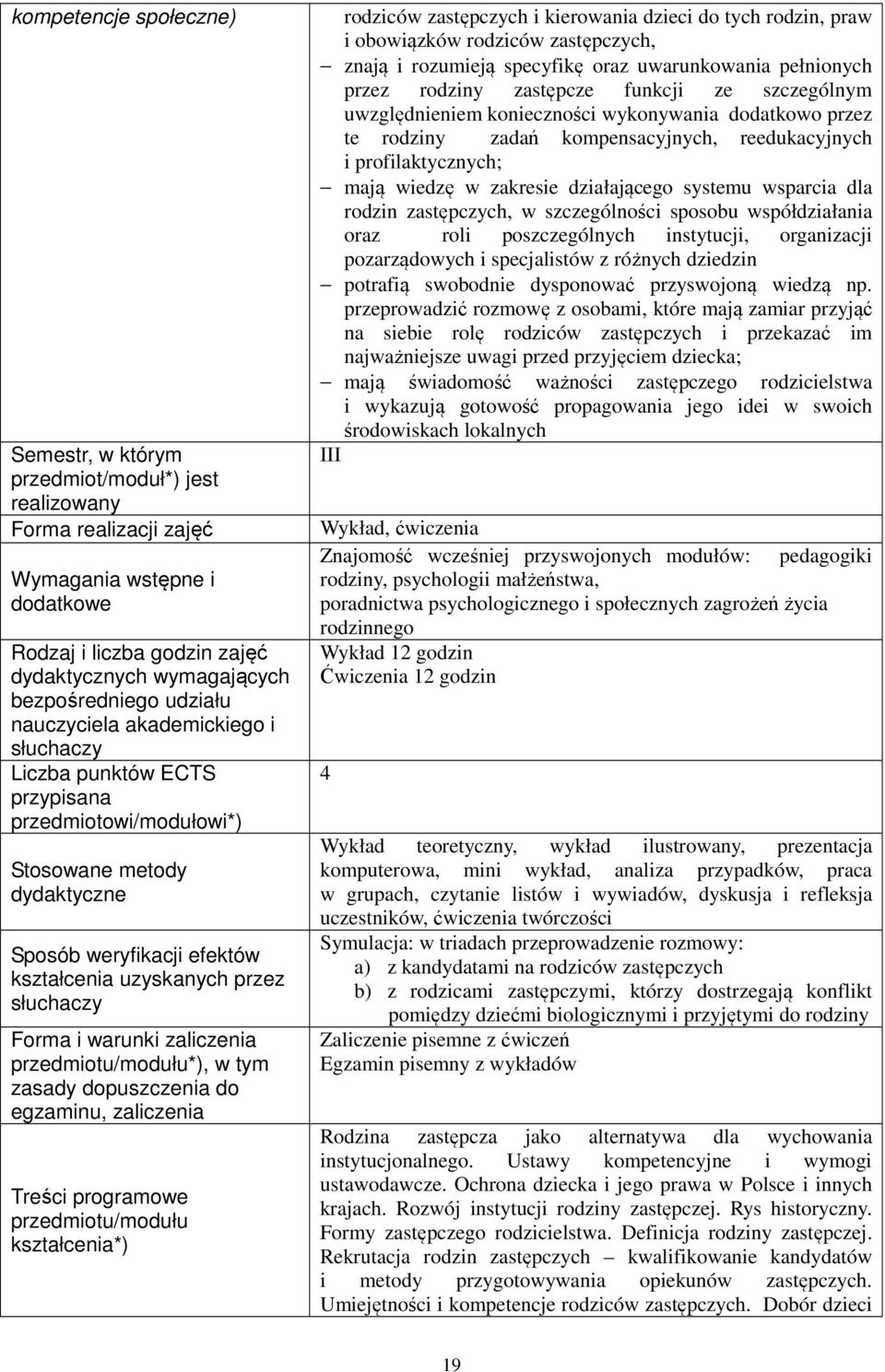 rodzin zastępczych, w szczególności sposobu współdziałania oraz roli poszczególnych instytucji, organizacji pozarządowych i specjalistów z różnych dziedzin potrafią swobodnie dysponować przyswojoną