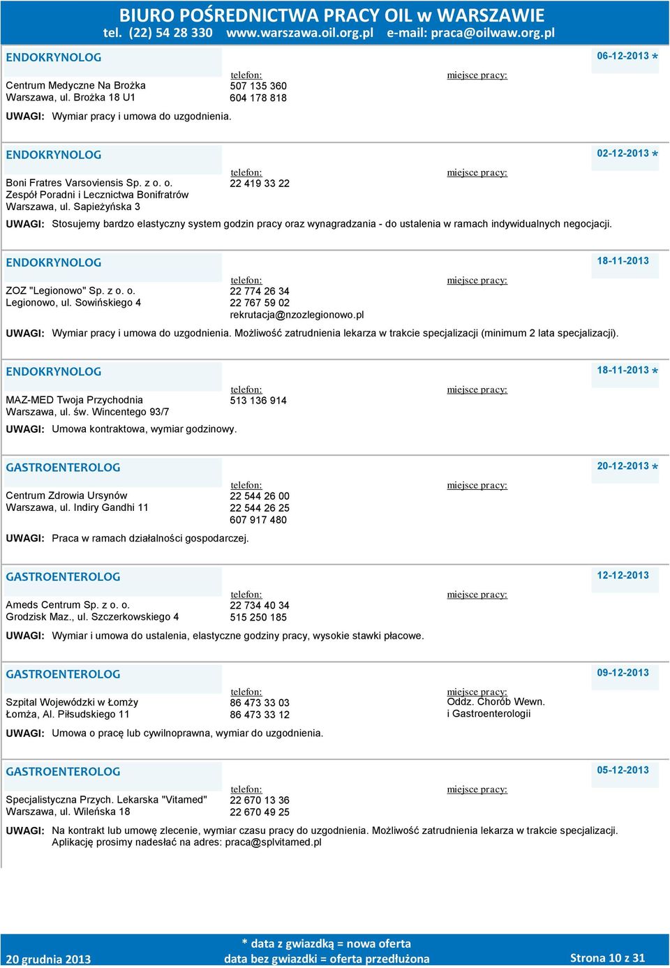 Sapieżyńska 3 22 419 33 22 Stosujemy bardzo elastyczny system godzin pracy oraz wynagradzania - do ustalenia w ramach indywidualnych negocjacji. ENDOKRYNOLOG ZOZ "Legionowo" Sp. z o. o. Legionowo, ul.