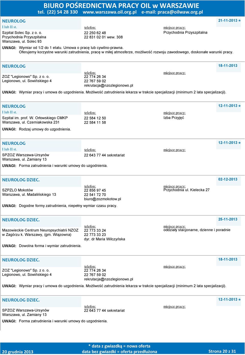 Sowińskiego 4 22 774 26 34 22 767 59 02 rekrutacja@nzozlegionowo.pl Możliwość zatrudnienia lekarza w trakcie specjalizacji (minimum 2 lata specjalizacji). NEUROLOG Szpital im. prof. W.