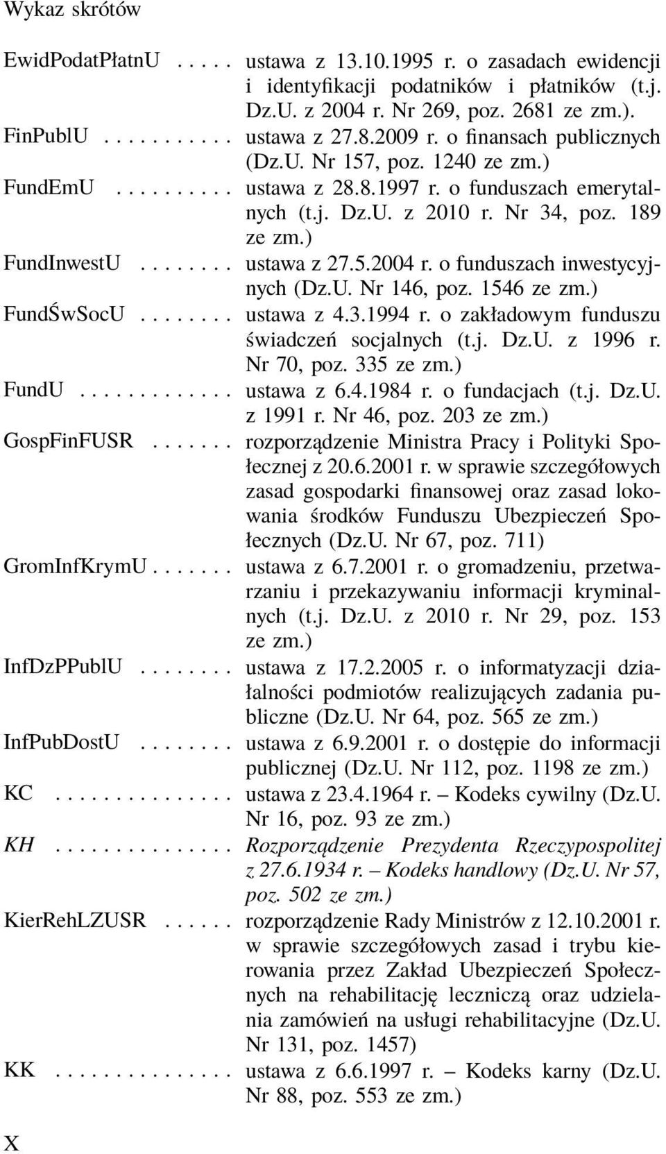 o funduszach inwestycyjnych (Dz.U. Nr 146, poz. 1546 FundŚwSocU........ ustawa z 4.3.1994 r. o zakładowym funduszu świadczeń socjalnych (t.j. Dz.U. z 1996 r. Nr 70, poz. 335 FundU............. ustawa z 6.