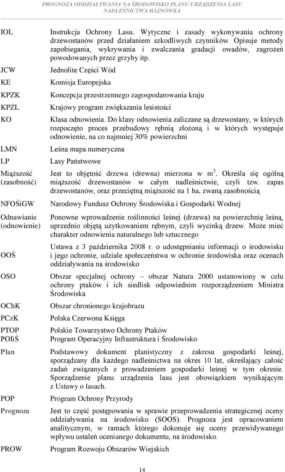 Jednolite Części Wód Komisja Europejska Koncepcja przestrzennego zagospodarowania kraju Krajowy program zwiększania lesistości Klasa odnowienia.