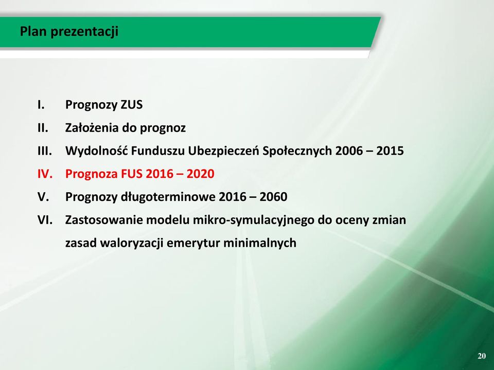 Prognoza FUS 2016 2020 V. Prognozy długoterminowe 2016 2060 VI.