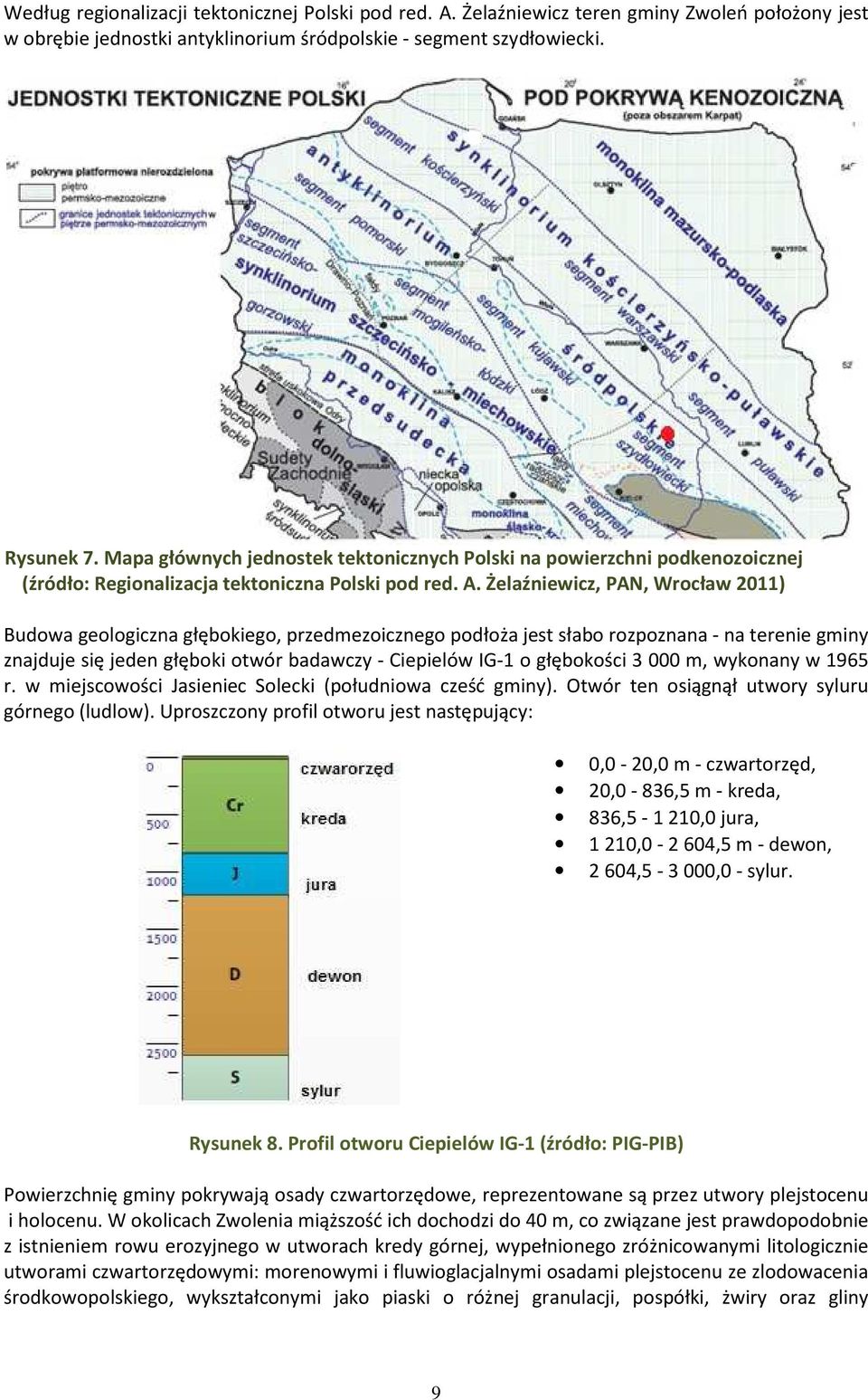 Żelaźniewicz, PAN, Wrocław 2011) Budowa geologiczna głębokiego, przedmezoicznego podłoża jest słabo rozpoznana - na terenie gminy znajduje się jeden głęboki otwór badawczy - Ciepielów IG-1 o