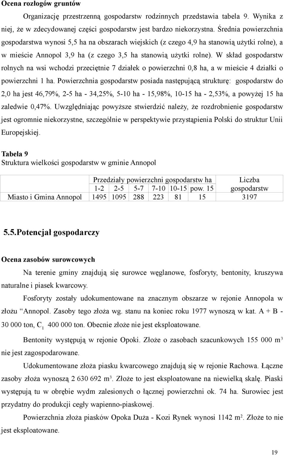 W skład gospodarstw rolnych na wsi wchodzi przeciętnie 7 działek o powierzchni 0,8 ha, a w mieście 4 działki o powierzchni 1 ha.