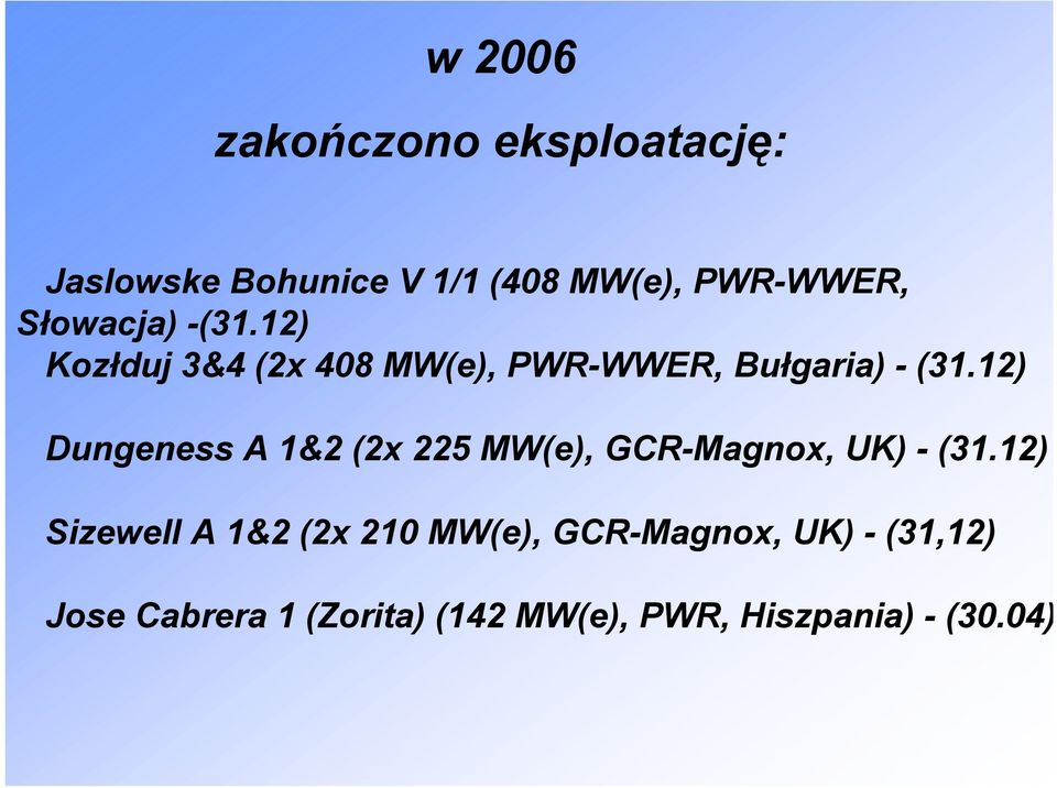 12) Dungeness A 1&2 (2x 225 MW(e), GCR-Magnox, UK) - (31.