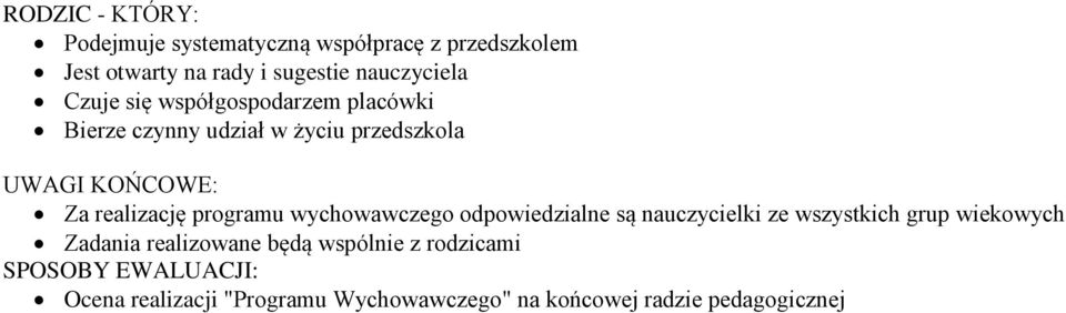 programu wychowawczego odpowiedzialne są nauczycielki ze wszystkich grup wiekowych Zadania realizowane będą