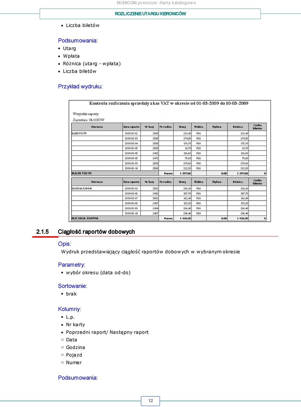 raportów dobowych w wybranym okresie wybór okresu (data od-do) L.p.