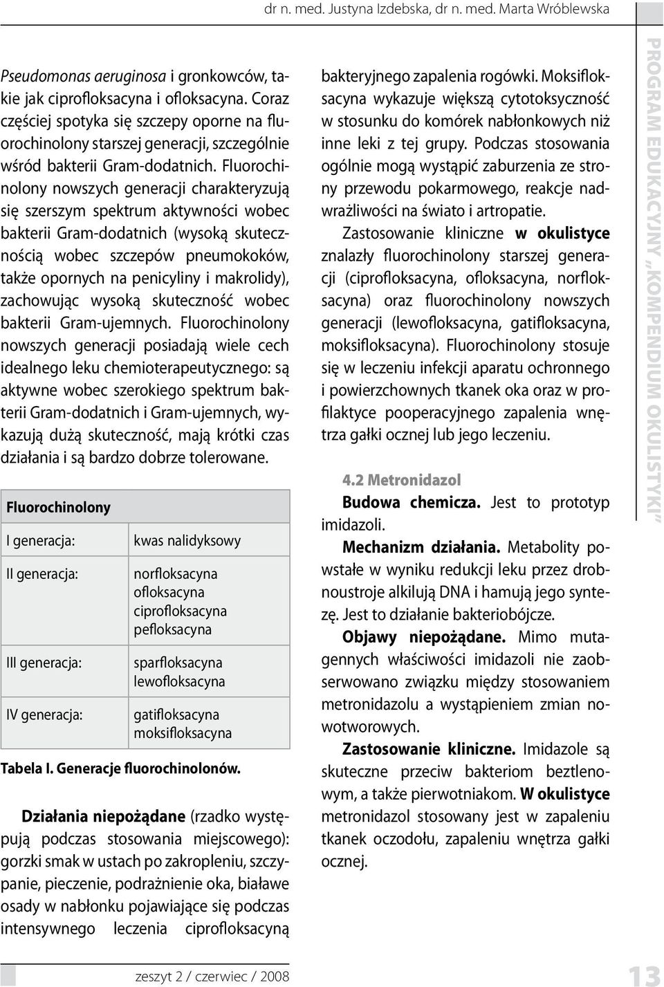 Fluorochinolony nowszych generacji charakteryzują się szerszym spektrum aktywności wobec bakterii Gram-dodatnich (wysoką skutecznością wobec szczepów pneumokoków, także opornych na penicyliny i