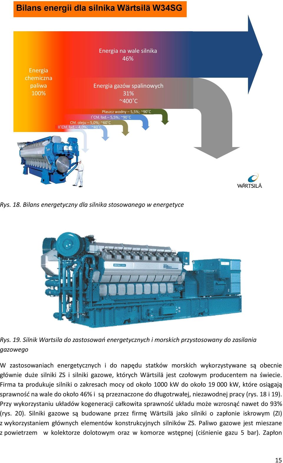 Silnik Wartsila do zastosowań energetycznych i morskich przystosowany do zasilania gazowego W zastosowaniach energetycznych i do napędu statków morskich wykorzystywane są obecnie głównie duże silniki