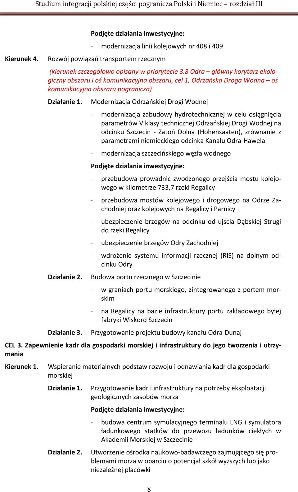 hydrotechnicznej w celu osiągnięcia parametrów V klasy technicznej Odrzańskiej Drogi Wodnej na odcinku Szczecin Zatoń Dolna (Hohensaaten), zrównanie z parametrami niemieckiego odcinka Kanału Odra