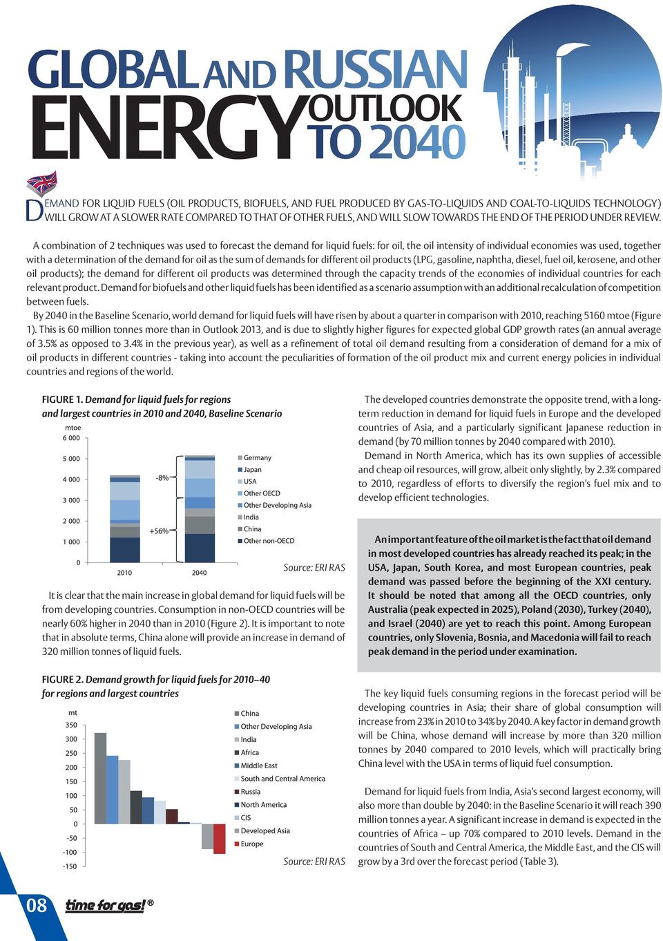 A combination of 2 techniques was used to forecast the demand for liquid fuels: for oil, the oil intensity of individual economies was used, together with a determination of the demand for oil as the