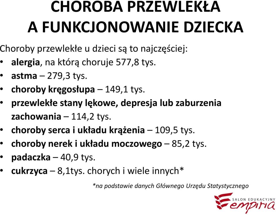 przewlekłe stany lękowe, depresja lub zaburzenia zachowania 114,2 tys.