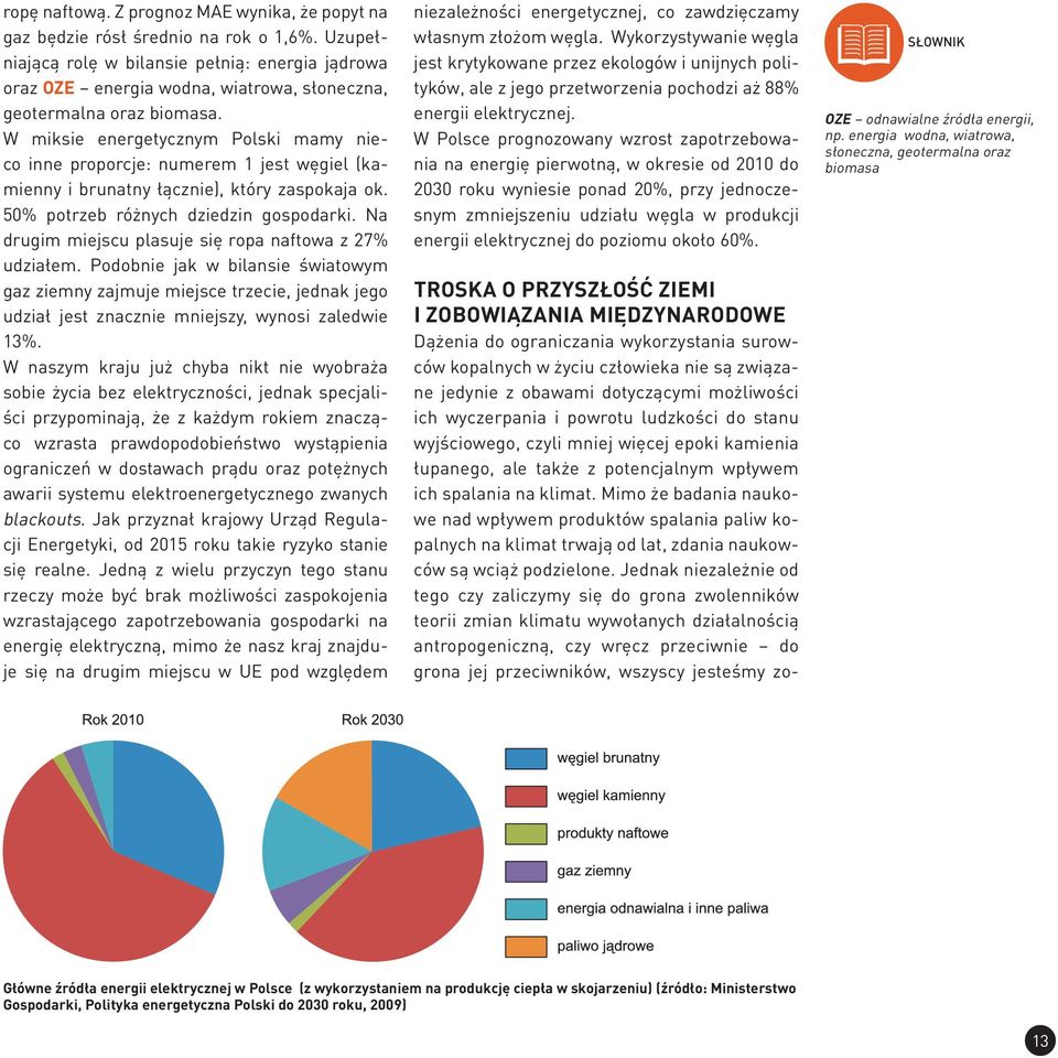 W miksie energetycznym Polski mamy nieco inne proporcje: numerem 1 jest węgiel (kamienny i brunatny łącznie), który zaspokaja ok. 50% potrzeb różnych dziedzin gospodarki.