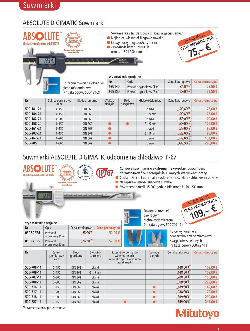 m) 39,00 29,50 Wyjście danych Rolki napędowe Głębokościomierz promocyjna 500-181-21 0 150 DIN 862 płaski 99,80 75,00 500-184-21 0 150 DIN 862 Ø 1,9 99,80 75,00 500-182-21 0 200 DIN 862 płaski 153,00