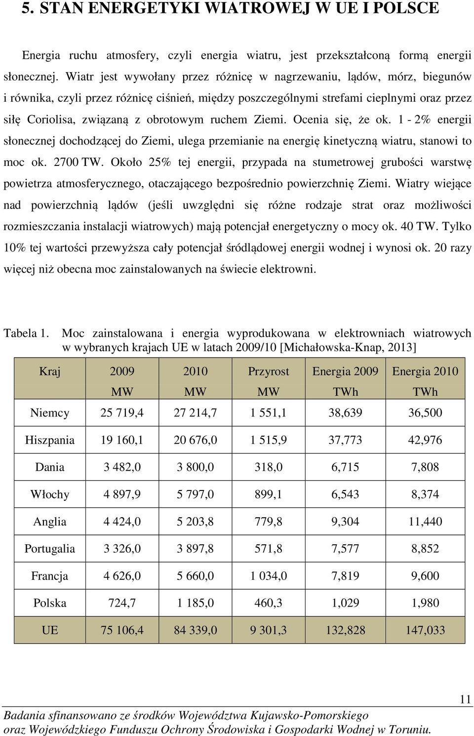 ruchem Ziemi. Ocenia się, że ok. 1-2% energii słonecznej dochodzącej do Ziemi, ulega przemianie na energię kinetyczną wiatru, stanowi to moc ok. 2700 TW.