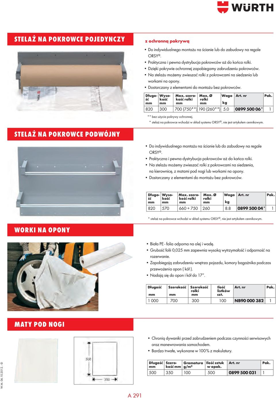 Długo- Wyso- Max. szero- Max. Ø Waga Art. nr Pak. ść kość kość rolki rolki kg 820 300 700 (750**) 190 (260**) 5.0 0899 500 06* 1 ** bez użycia pokrywy ochronnej.